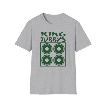 Grey t-shirt with green King Tubby's text and speaker graphic.