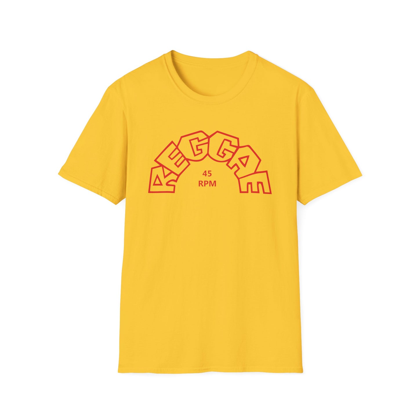 Yellow t-shirt with red "MEGGA 45 RPM" semicircular text design.