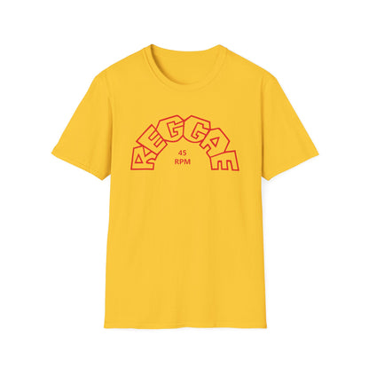 Yellow t-shirt with red "MEGGA 45 RPM" semicircular text design.