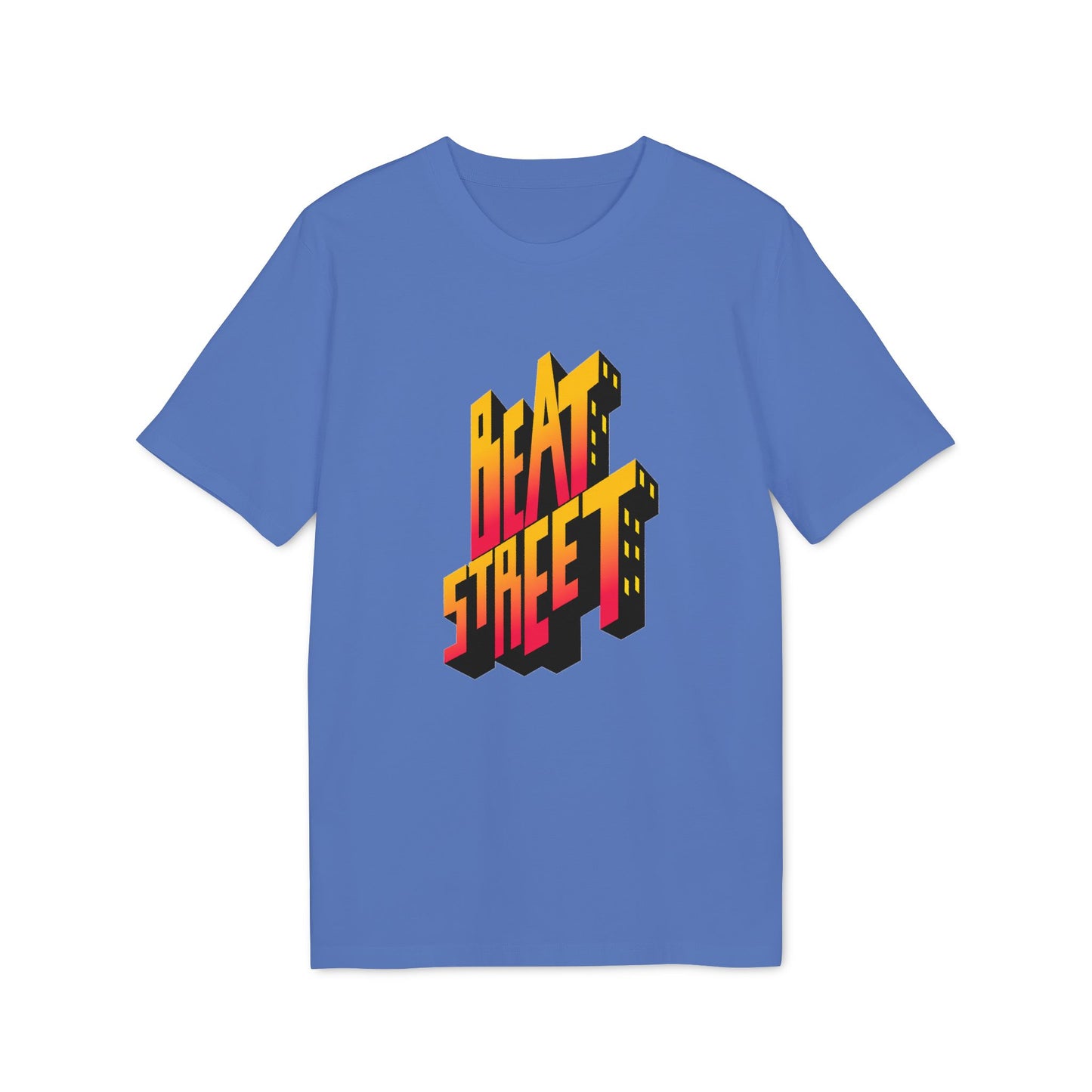 Blue t-shirt with 3D block lettering graphic reading "Beat Street".