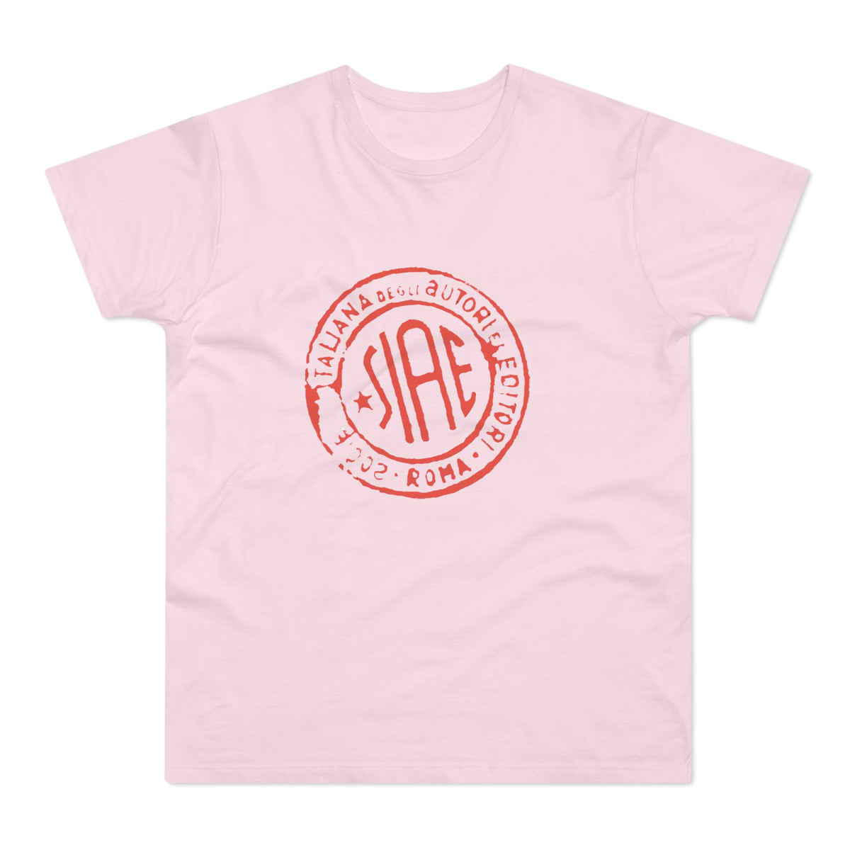 Pink t-shirt with red SIAE logo featuring Italian text and "Roma 2002".