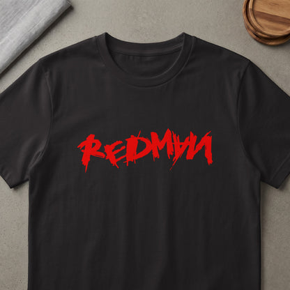 Black t-shirt with a red, distressed "REDMAN" logo on the chest.