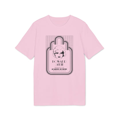 Pink t-shirt with black art deco style graphic and text "Howard Stein Academy of Music".
