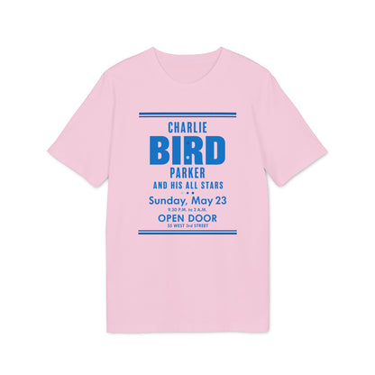 Pink t-shirt with "Charlie Bird Parker and His All Stars" text.