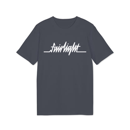 Dark grey t-shirt with white "