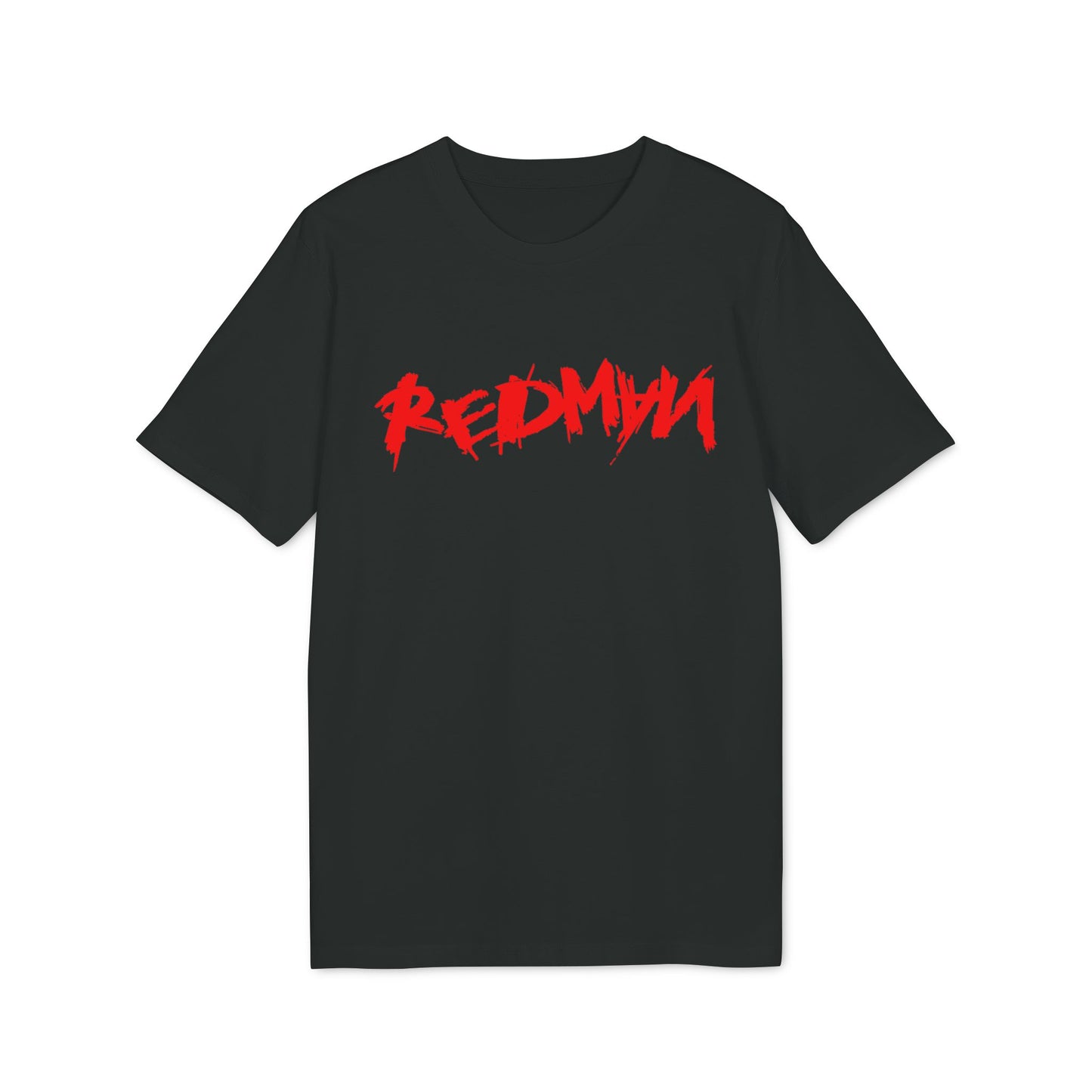Black t-shirt with red "REDMAN" text graphic on the chest.