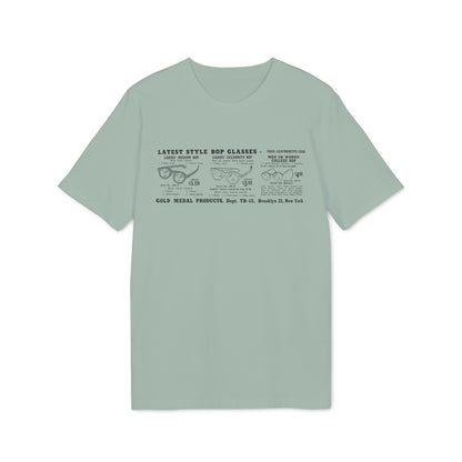 T-shirt print featuring bop glasses styles, prices, and Gold Medal Products address.
