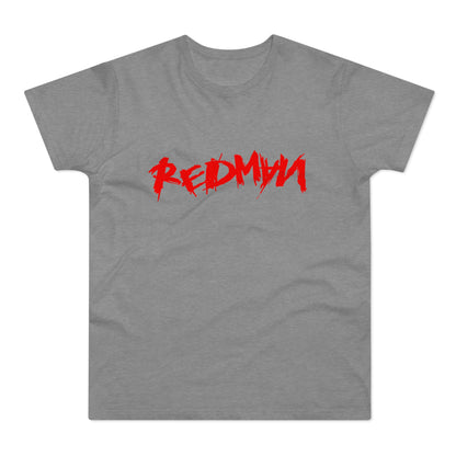 Grey t-shirt with red "REDMAN" text in a distressed font.