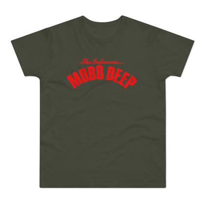 Dark green t-shirt with red "The Infamous... MOBB DEEP" graphic.