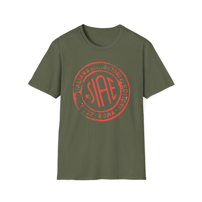 Olive green t-shirt with a red SIAE logo and text.
