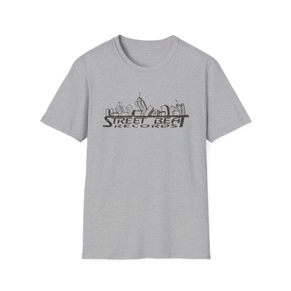 Grey t-shirt with "Street Beat Records" text and skyline graphic.