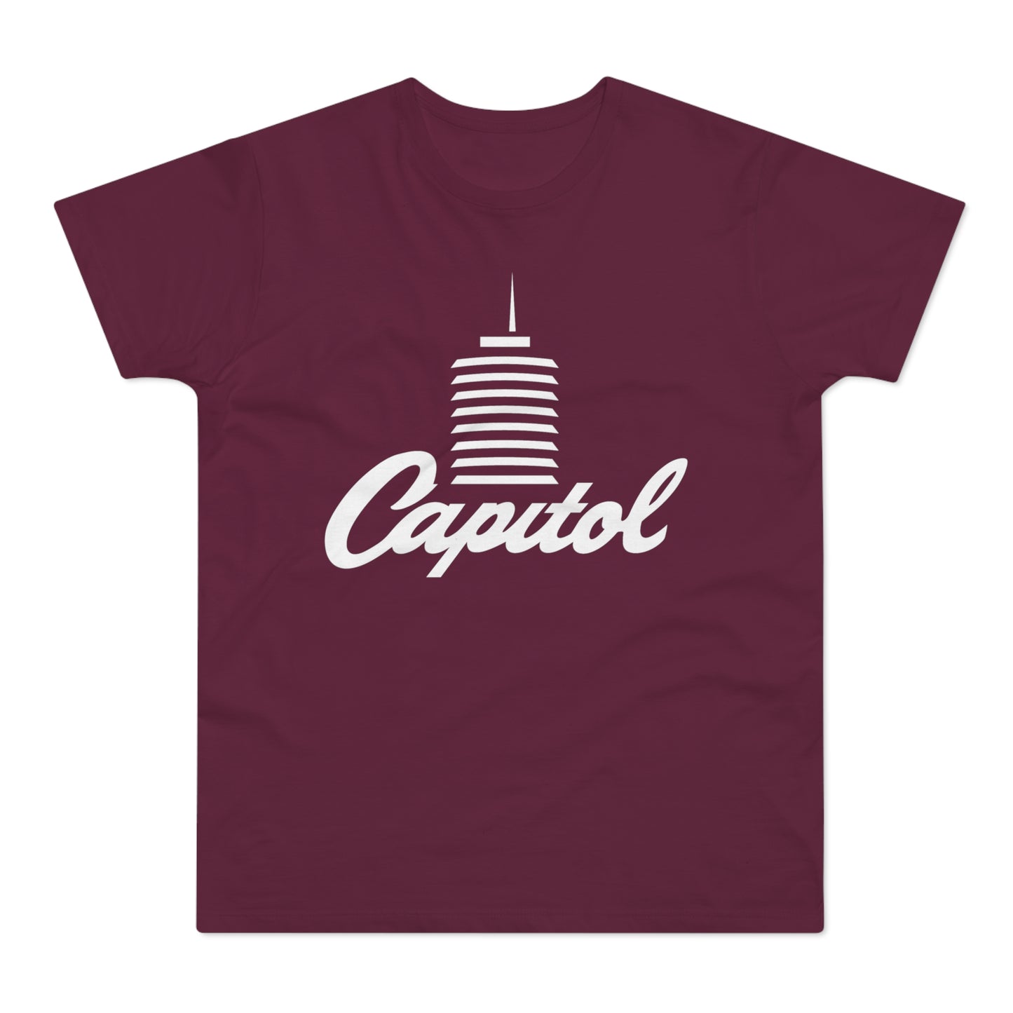Maroon t-shirt with white Capitol building and text logo.