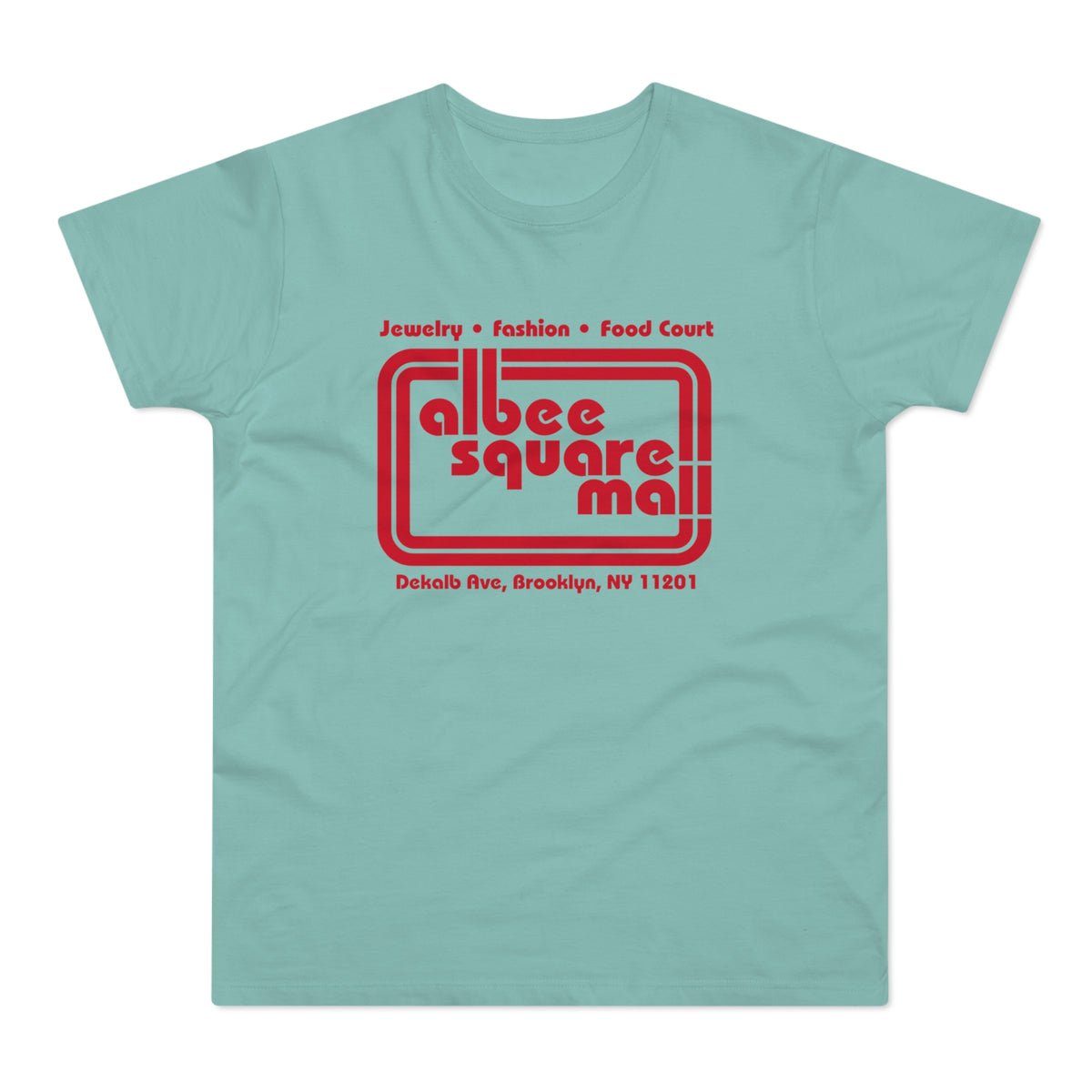 Albee Square Mall Brooklyn NY t-shirt with red retro logo and text.
