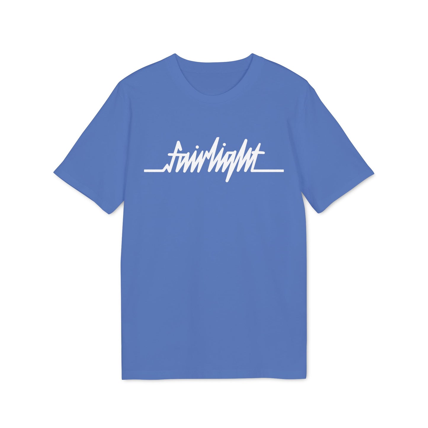 Blue t-shirt with white "fairlight" text in a stylized font.