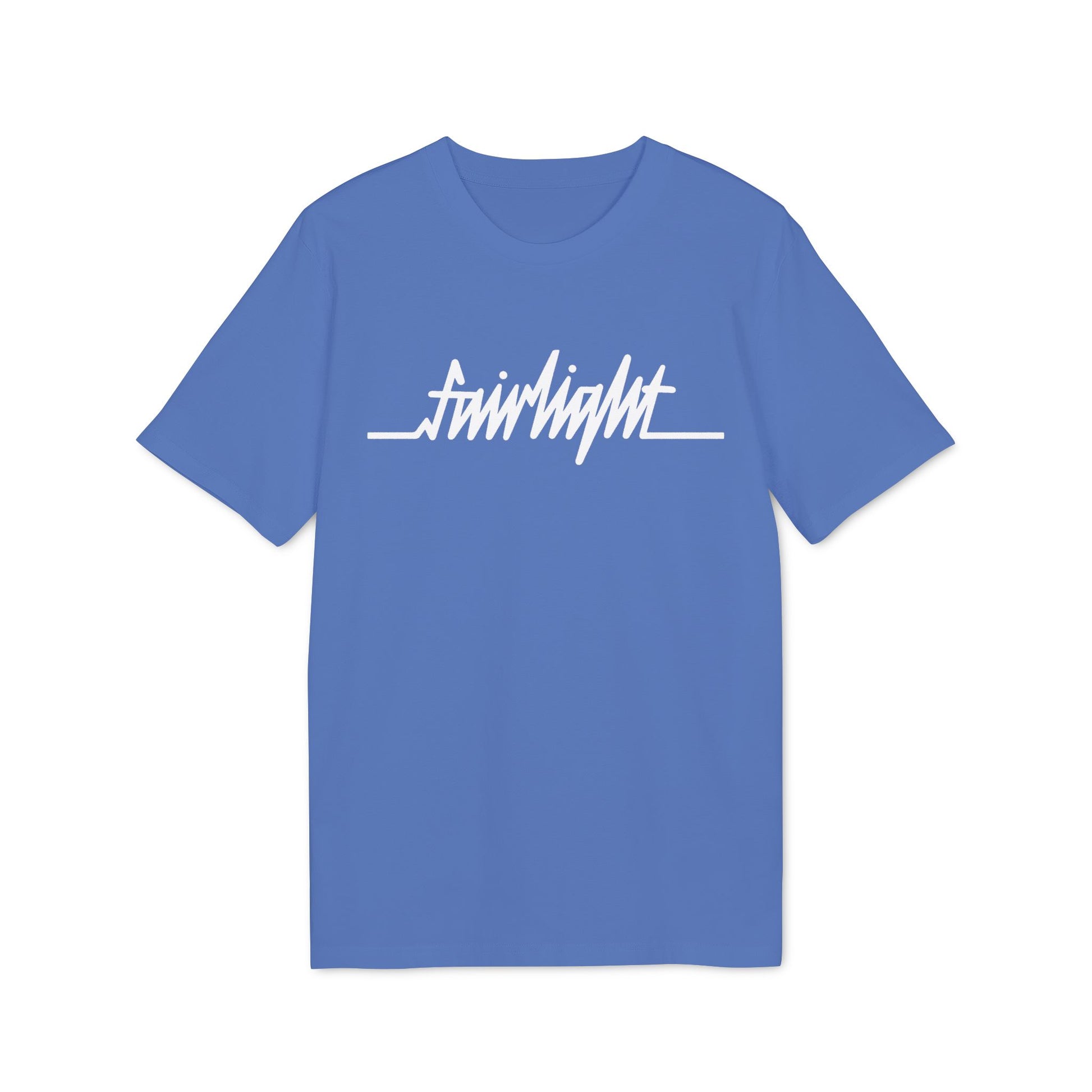 Blue t-shirt with white "fairlight" text in a stylized font.