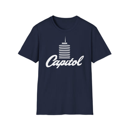 Navy t-shirt with white Capitol building graphic and text.