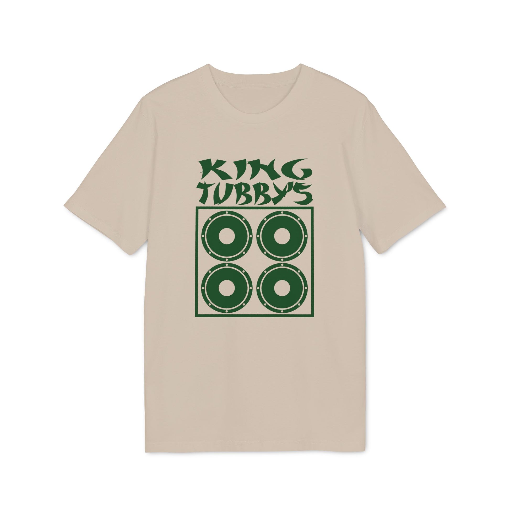 Beige t-shirt with green "King Tubby's" text and speaker graphic.