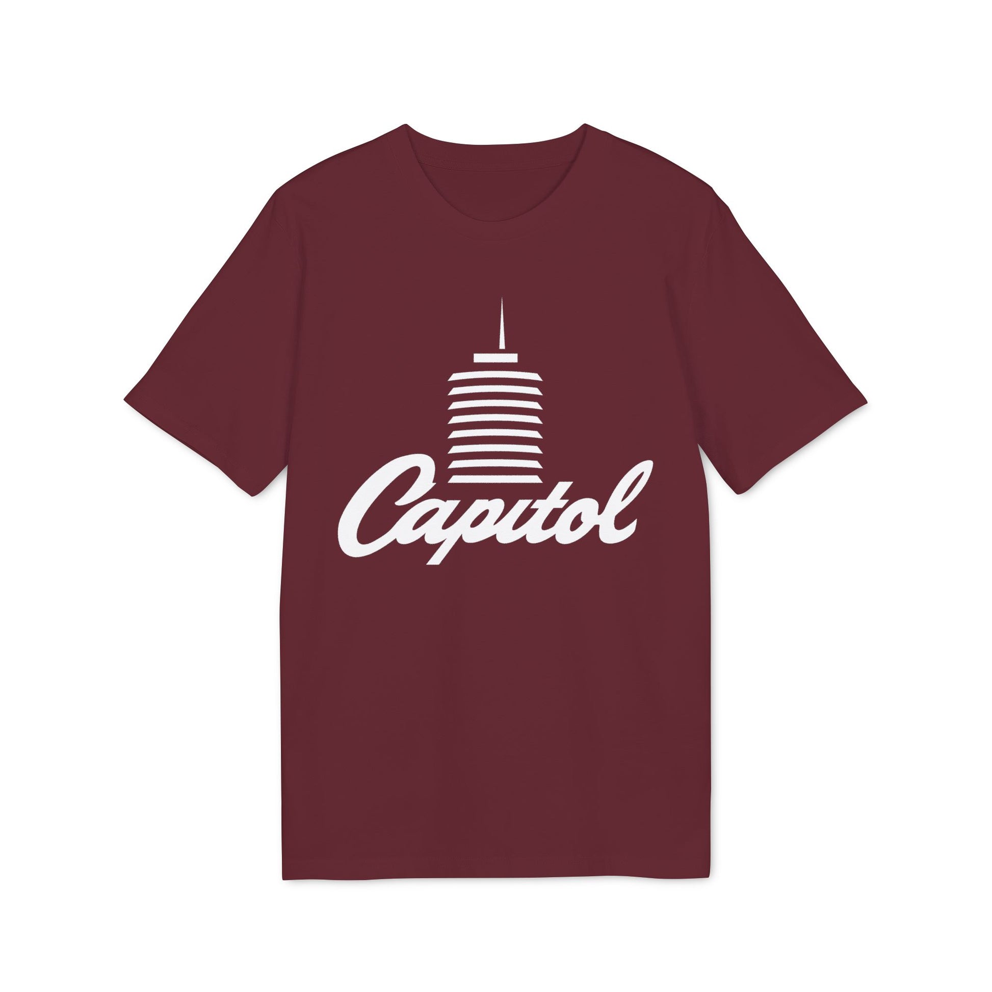 Maroon t-shirt with white Capitol building and text graphic.
