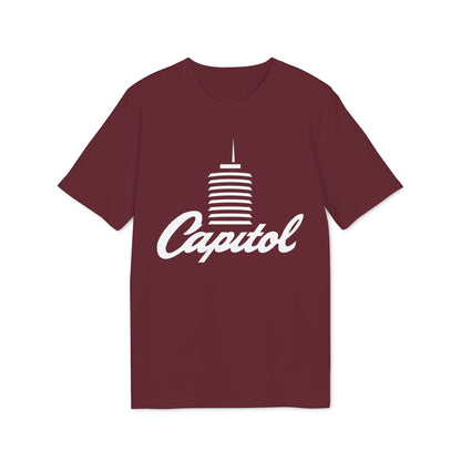 Maroon t-shirt with white Capitol building and text graphic.
