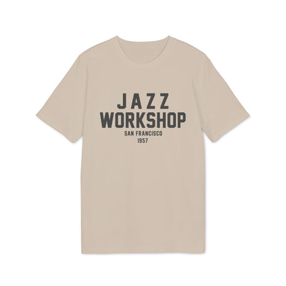 Beige t-shirt with "Jazz Workshop San Francisco 1957" graphic.
