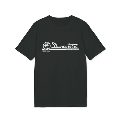 Black t-shirt with white logo for Danceteria, 1979-1986, 30w 21st, New York City.