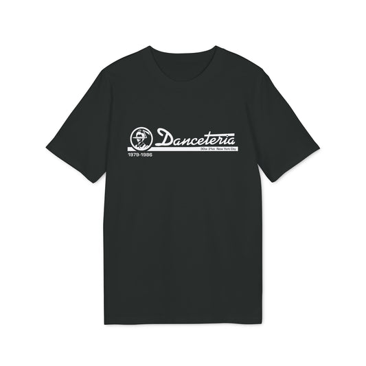 Black t-shirt with white logo for Danceteria, 1979-1986, 30w 21st, New York City.