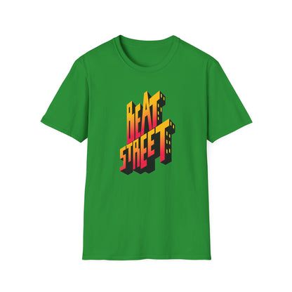 Green t-shirt with "BEAT STREET" in 3D block lettering with gradient fill.