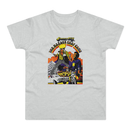 Jimmy Cliff's "The Harder They Come" movie poster art with two men and vehicles.
