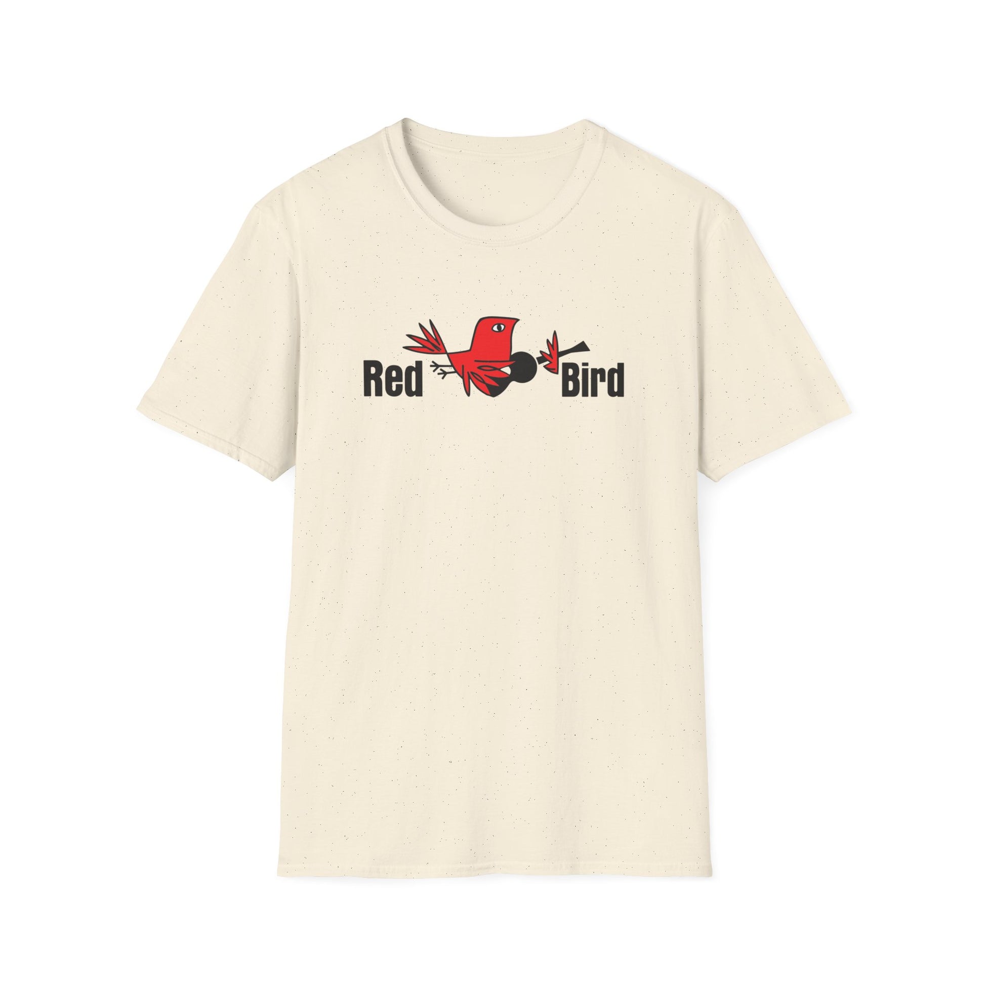 Cream t-shirt with a graphic of a red bird and the text "Red Bird".