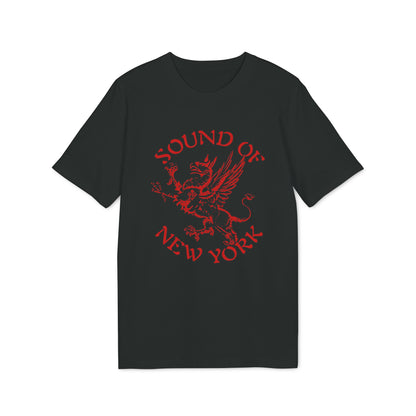 Black t-shirt with red "Sound of New York" text and griffin graphic.
