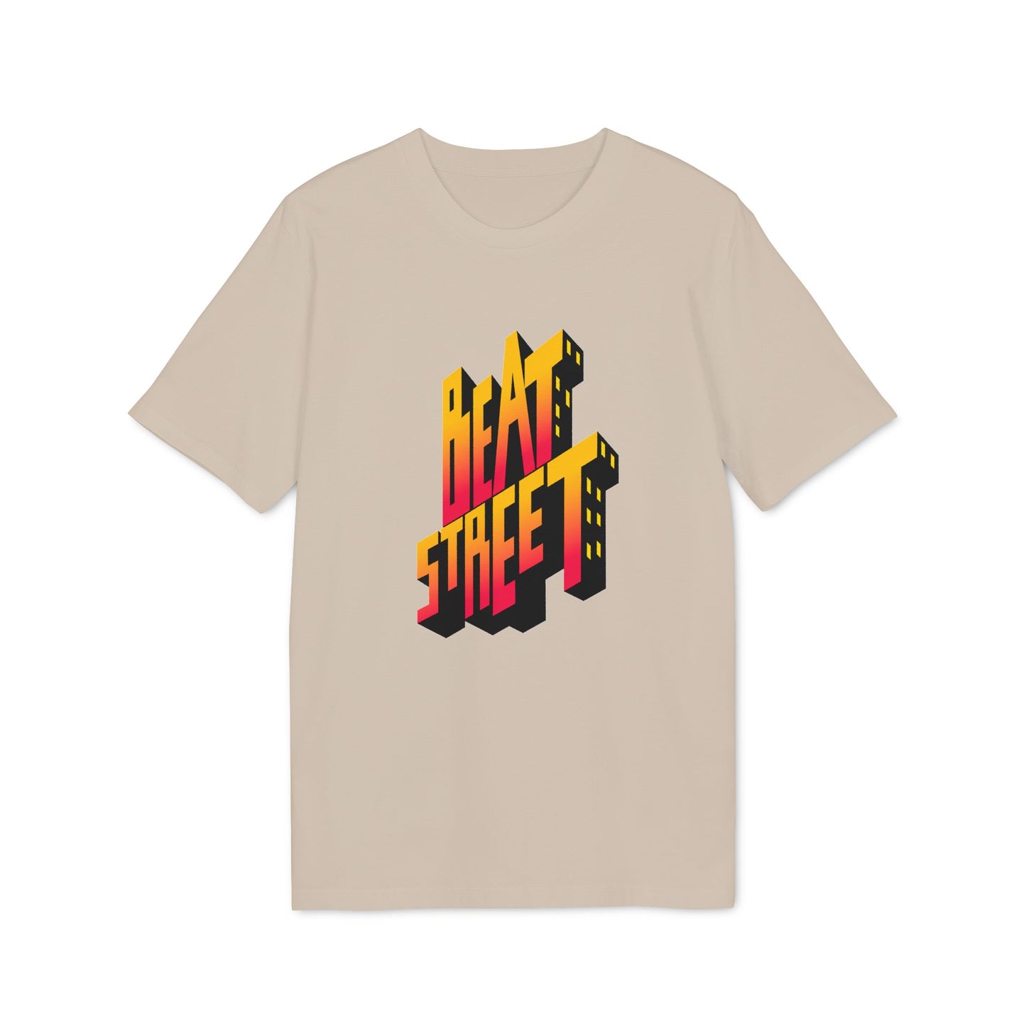 T-shirt with 3D "BEAT STREET" text and yellow-orange gradient design.