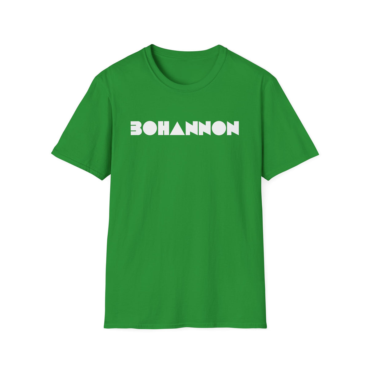 Green t-shirt with white "BOHANNON" text in geometric font.