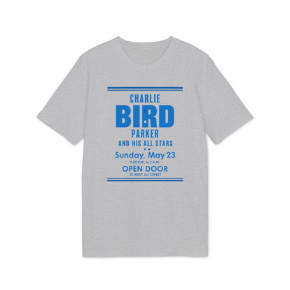 Charlie Bird Parker and His All Stars concert details on a gray t-shirt.