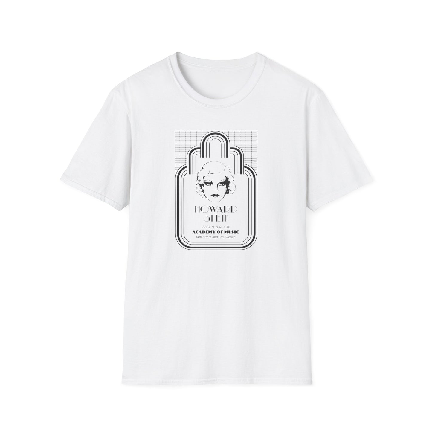 White t-shirt with black graphic of a woman and text about Howard Stein.