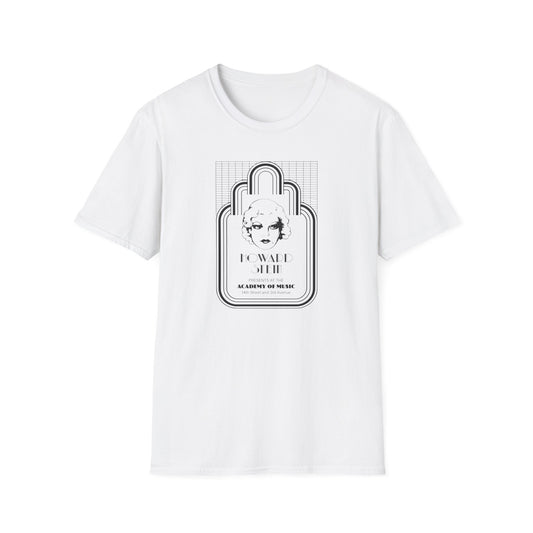 White t-shirt with black graphic of a woman and text about Howard Stein.