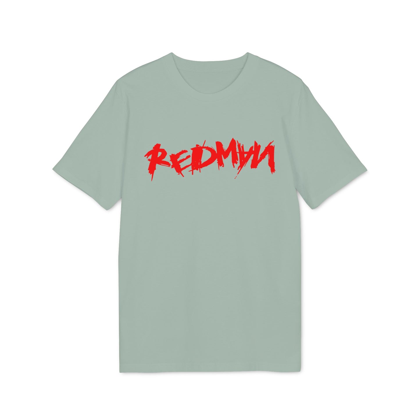 Green t-shirt with red distressed "REDMAN" text graphic.