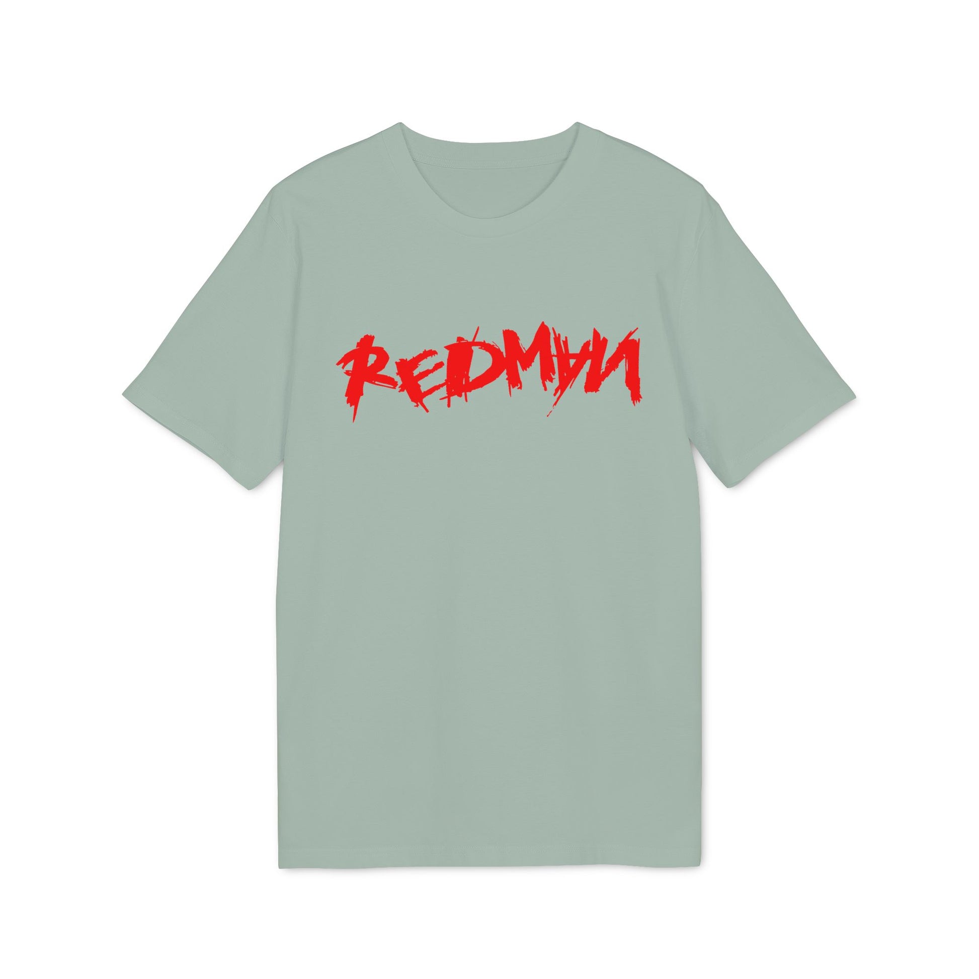 Green t-shirt with red distressed "REDMAN" text graphic.