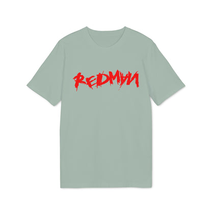 Green t-shirt with red distressed "REDMAN" text graphic.