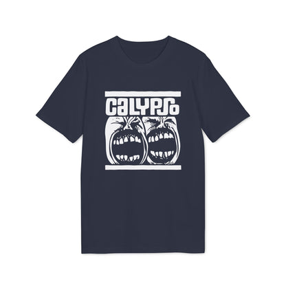 Dark t-shirt with white Calypro logo and two screaming faces graphic.