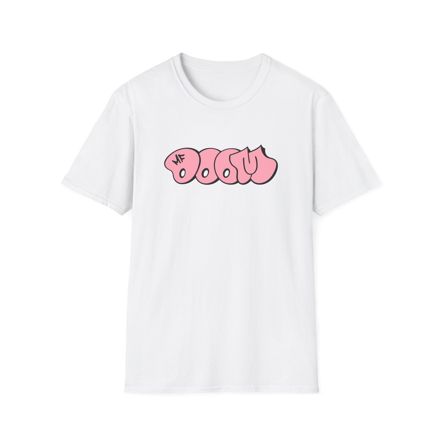 White t-shirt with pink graffiti-style "OGOSU" and "MF" logo.