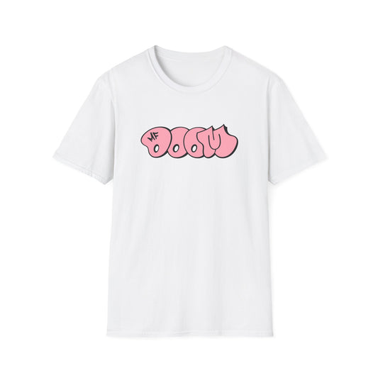 White t-shirt with pink graffiti-style "OGOSU" and "MF" logo.