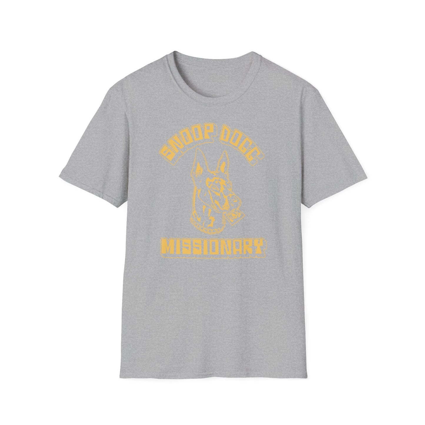 Grey t-shirt with yellow text "Snoop Dog" and dog graphic.