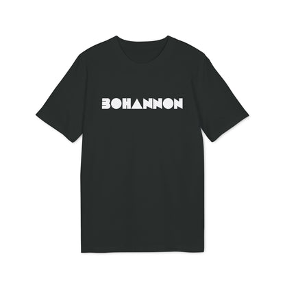 Black t-shirt with white text that reads BOHANNON in geometric font.