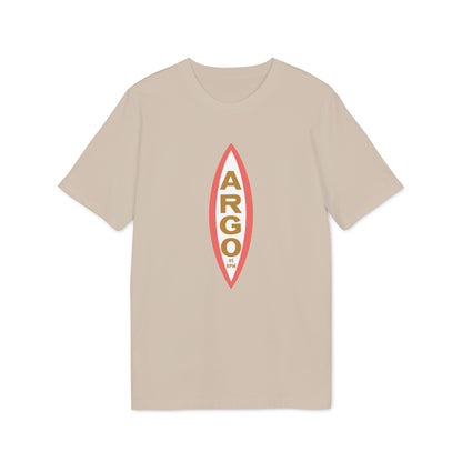 Tan t-shirt with red and gold "ARGO 45 RPM" logo on the front.