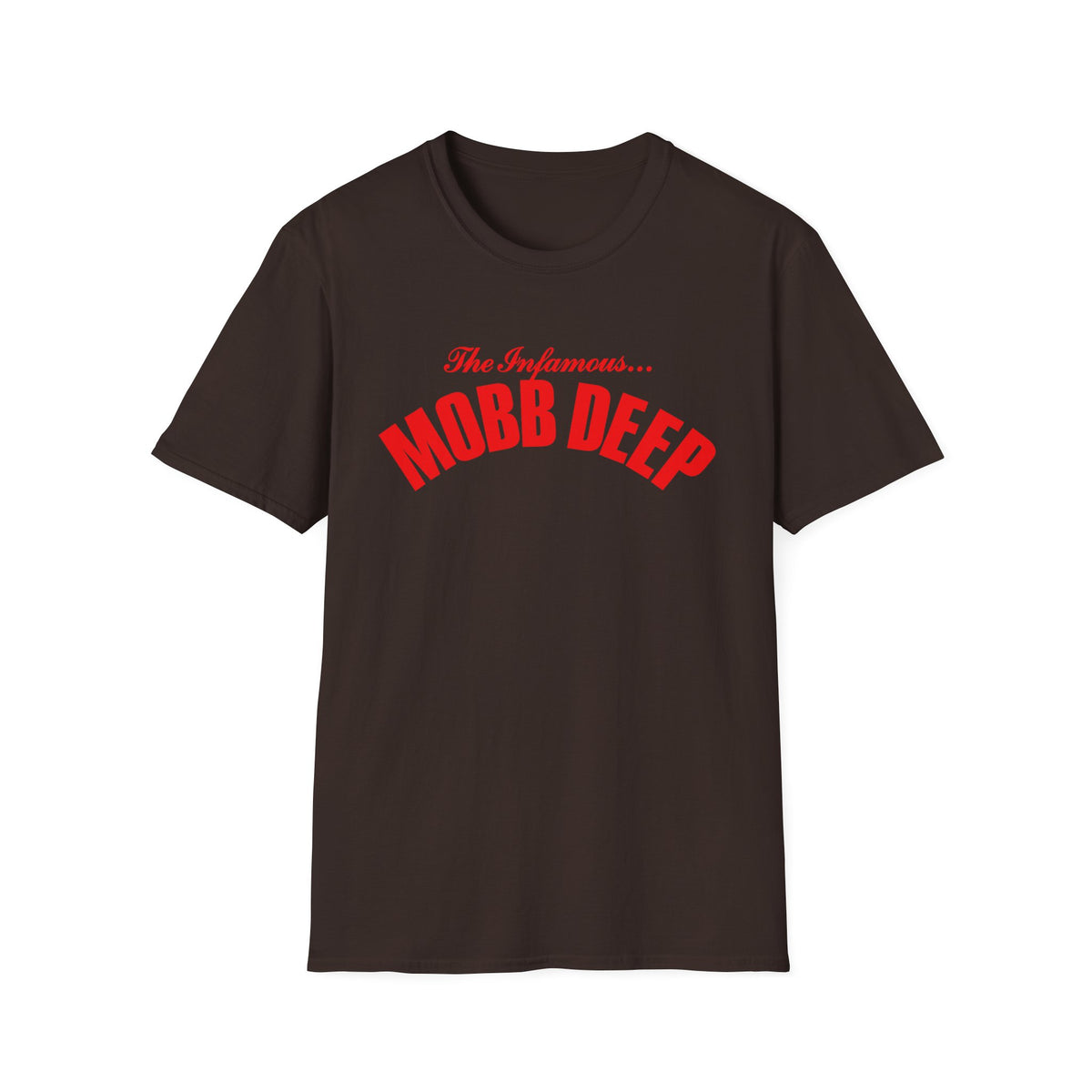 Brown t-shirt with red text "The Infamous... MOBB DEEP".