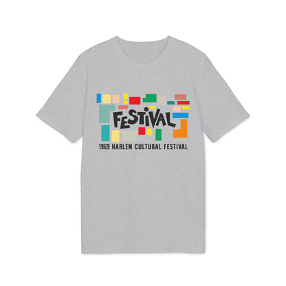 Grey t-shirt with "Festival" and "1969 Harlem Cultural Festival" text.