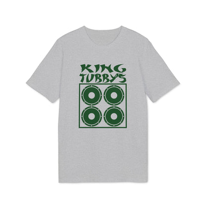 Grey t-shirt with green text "KING TUBBY'S" and four speaker icons.