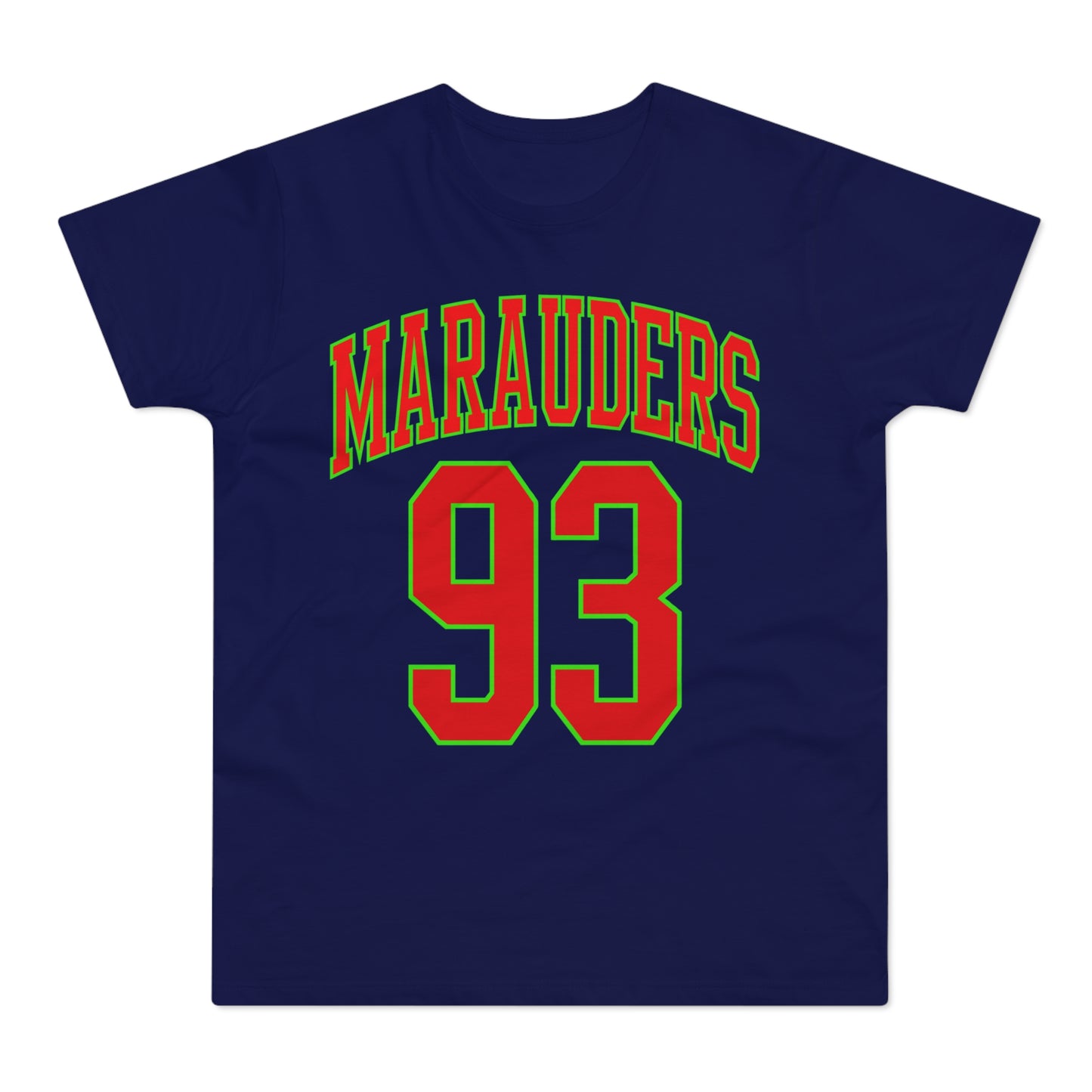 Navy t-shirt with "Marauders" and the number "93" printed on the front.