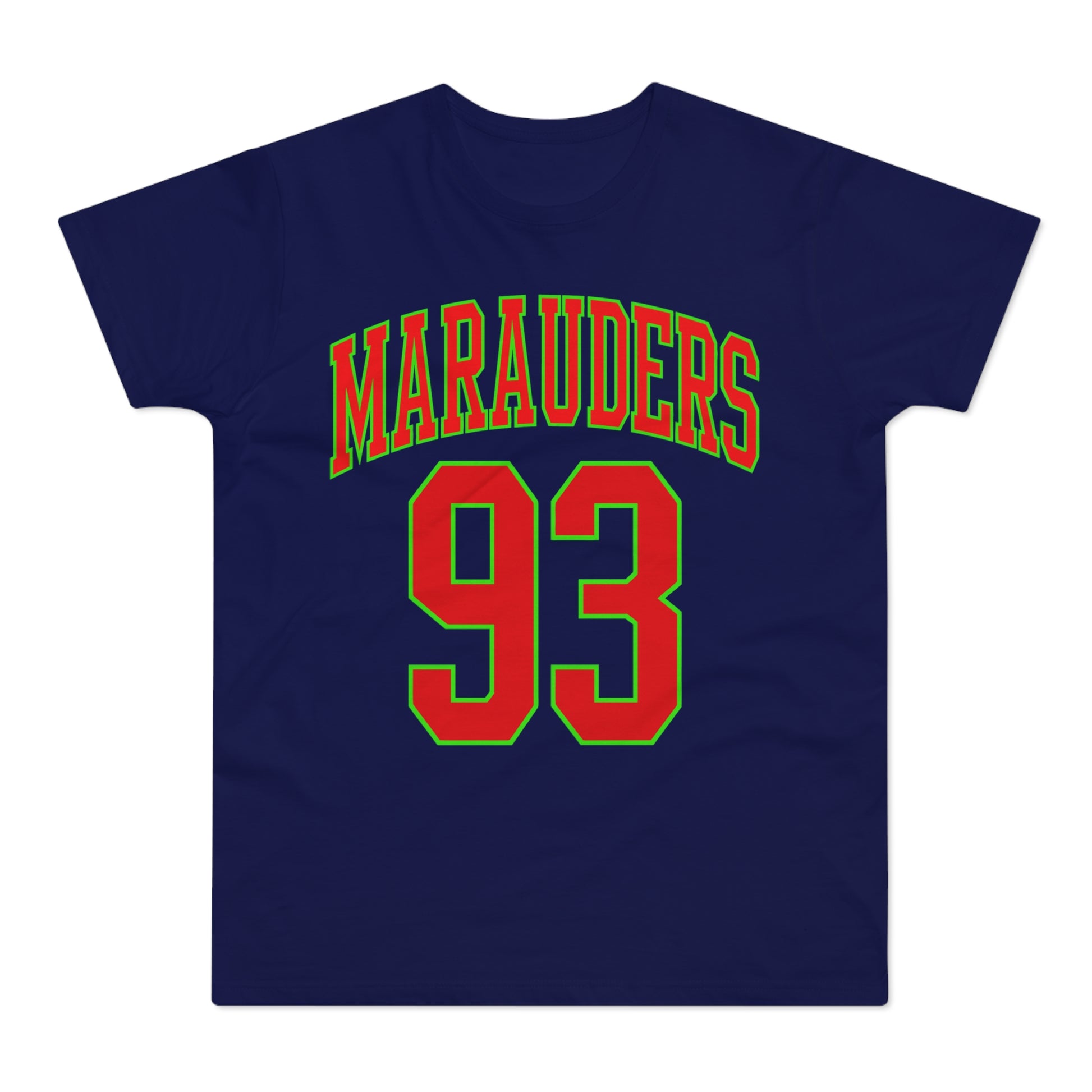 Navy t-shirt with "Marauders" and the number "93" printed on the front.