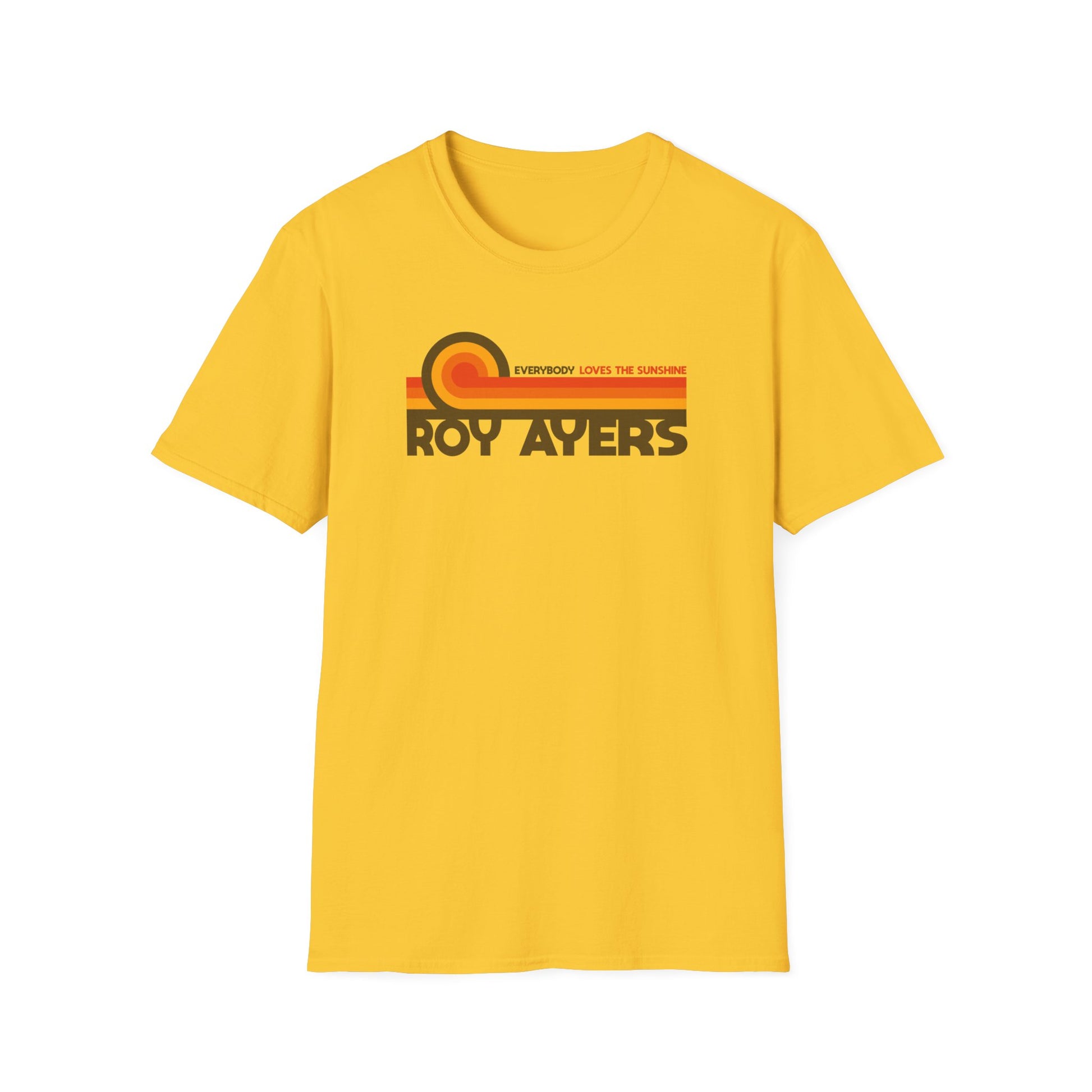Yellow t-shirt with "ROY AYERS" and "EVERYBODY LOVES THE SUNSHINE".